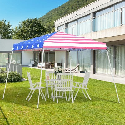  Outsunny 10' X 10' Pop Up Canopy Event Tent With American Flag Roof, Slanted Legs, Easy Height Adjustable For Wedding Party For Patio Backyard Garden
