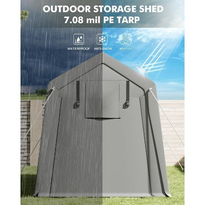 7x15 FT Portable Outdoor Storage Shed – Heavy Duty Waterproof Shelter Tent With Zipper Door For Motorcycle, Bikes, Firewood, And Garden Tools