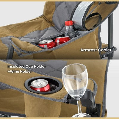  Arrowhead Outdoor Portable Folding Camping Quad Chair W/ 6-Can Cooler, Heavy-Duty Carrying Bag, Supports Up To 450lbs (Wrangler Brown)