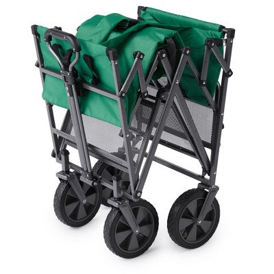  Mac Sports Double Decker Heavy Duty Steel Frame Collapsible Outdoor 150 Pound Capacity Yard Cart Utility Garden Wagon With Lower Storage Shelf, Green