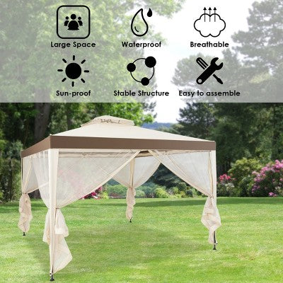  10’x 10’ 2-tier Canopy Gazebo Tent Outdoor Netting Picnic Party Sun Shade