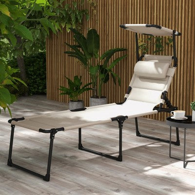  PAGED Outdoor Lounge Chair With Awning Camping Chair With Pillow Headrest For Camping, Beach, Party, Picnics, Lawn