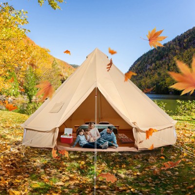  VEVOR Canvas Bell Tent, 4 Seasons 7 M/22.97 Ft Yurt Tent, Canvas Tent For Camping With Stove Jack, Breathable Tent Holds Up To 12 People