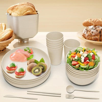  Itopfox Wheat Straw Dinnerware Sets - 42 Piece Unbreakable Plates, Bowls, Cups & Utensils For 6, Lightweight & Durable, Dishwasher & Microwave Safe