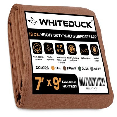  WHITE DUCK Heavy Duty Canvas Tarp, 18 Oz Water-Resistant Cotton With Reinforced Edges & Stainless Steel Grommets