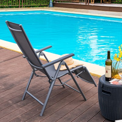  Costway 2PCS Patio Outdoor Folding Reclining Lounge Chair W/ Adjustable Backrest