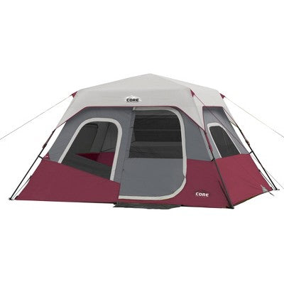 Bestway CORE Set Of 2 Portable Camping Chair W/Cooling Mesh Back & Carrying Storage Bag And 11 X 9-Foot 6-Person Cabin Tent W/Rain Fly & Ground Stakes, Wine
