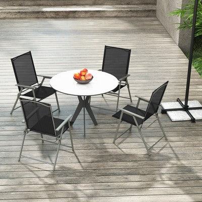  Tangkula 4PCS Patio Portable Metal Folding Chairs Dining Chair Set Poolside Garden