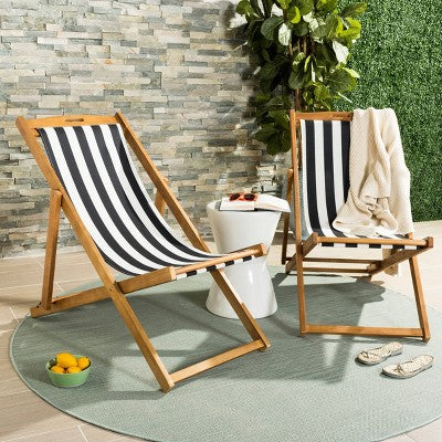  Loren Foldable Sling Chair - Natural/Black/White - Safavieh