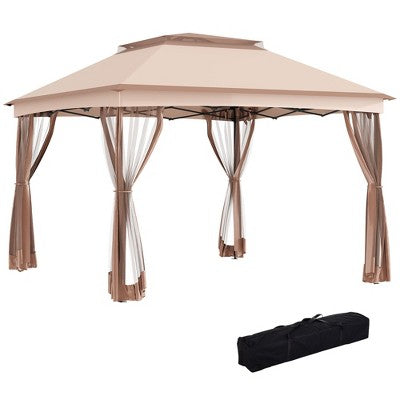 Outsunny 11' X 11' Pop Up Gazebo Outdoor Canopy Shelter With 2-Tier Soft Top, And Removable Zipper Netting, Event Tent With Large Shade, And Storage Bag For Patio, Backyard, Garden