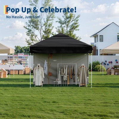  10x10 Heavy Duty Pop Up Canopy, One-Button Setup, Portable Roller Bag, Adjustable Height, Includes 1 Sidewall & 4 Weight Bags