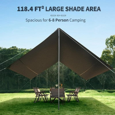  Naturehike Camping Tent Tarp With Poles, Waterproof PU 18000mm+, Anti-UV UPF2000+ Camping Sun Shelter Rain Fly, Camping Tent Canopy For Outdoor Party