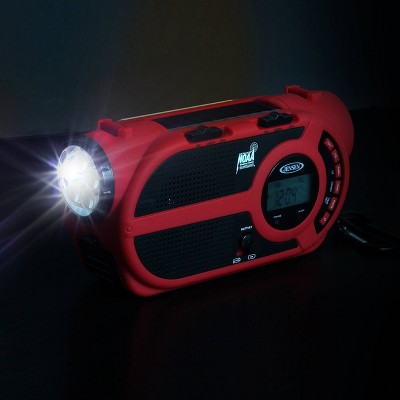  JENSEN AM/FM Weather Band/Weather Alert Radio With 4-way Power Built-in Flashlight And Emergency USB - Red