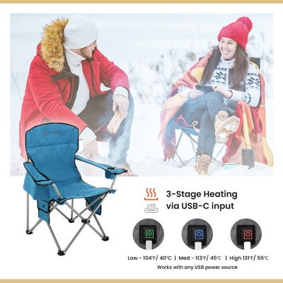  Arrowhead Outdoor Portable Heated Folding Camping Chair W/ 6-Can Cooler, 3 Heat Settings, Supports Up To 330lbs (Ocean Blue)