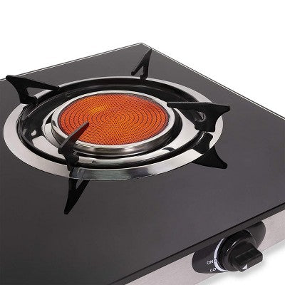  Barton 2 Burner Glass Cooktop Auto Ignition Stove Infrared Flame Ceramic Head With Regulator, Black