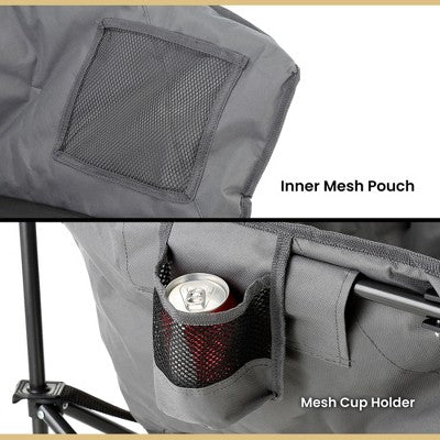  Arrowhead Outdoor Oversized Heavy-Duty Club Folding Camping Chair W/External Pocket, Cup Holder, Portable, Padded, Moon, Round, Bag (Granite Grey)