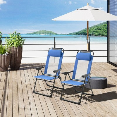  ALEXOUN Set Of 2 Outdoor Camping Lounge Chair Portable Folding Chair With 7 Level Adjustable Backrest & Metal Frame,Headrest,300 Lbs Capacity
