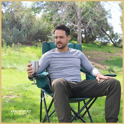  Arrowhead Outdoor Portable Folding Camping Quad Chair W/ 6-Can Cooler, Heavy-Duty Carrying Bag, Supports Up To 450lbs (Forest Green)