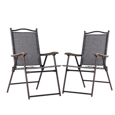  Tangkula 2-Piece Folding Outdoor Patio Chair Sling Back Camping Chair With Armrest & Pillow