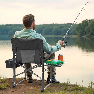  SUGIFT Extra Wide Folding Camping Chair Heavy Duty Director Chair With Side Table And Cooler Bag Portable For Fishing Patio Tailgating