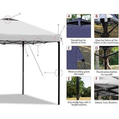  Anybear 10x10FT White Pop Up Canopy Tent With Adjustable Legs