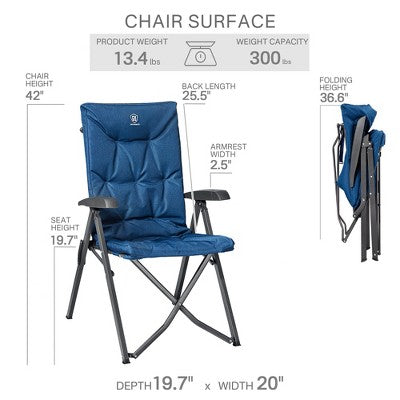  EVER ADVANCED Folding Padded Camping Chair 4 Positon Adjustable Recliner With High Back Support Portable For Adults, 300lbs Weight Capacity