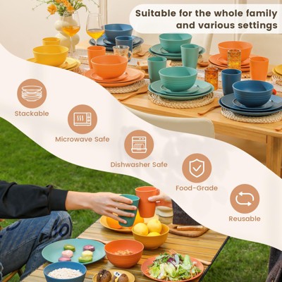  Itopfox 40-Piece Premium Wheat Straw Dinnerware Set, Service For 8, Unbreakable Plates & Bowls, Dishwasher & Microwave Safe, Eco-Friendly Kitchenware