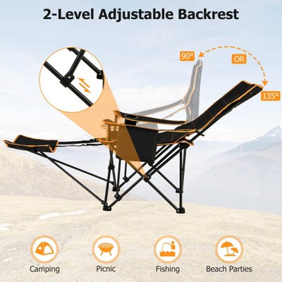  Tangkula Portable Folding Camping Chair 2-in-1 Reclining Camping Chair With Removable Footrest 2-Position Adjustable Backrest Cup Holder