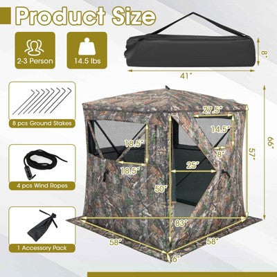  Costway Hunting Blind Portable Pop Up Ground Tent 2-3 Person With Carry Bag Storage Pocket