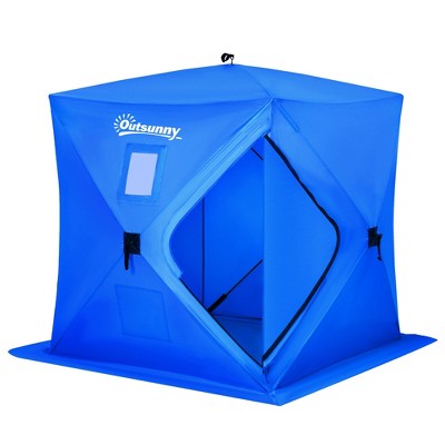  Outsunny 2 Person Ice Fishing Shelter, Waterproof Oxford Fabric Portable Pop-up Ice Tent With Bag For Outdoor Fishing