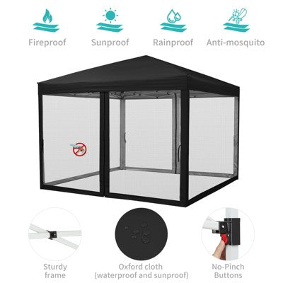 10 X 10 FT Pop Up Canopy, Party Tent With Mosquito Netting, Height Adjustable Instant Sun Shade, For Parties, Camping, Events