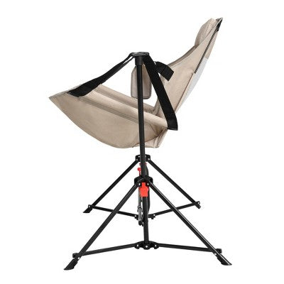  Camping Chair, Folding Portable Rocking Chair,Adjustable Back Swinging Chair With Pillow Cup Holder,Recliner With Carry Bag For Outdoor Travel , KHAKI