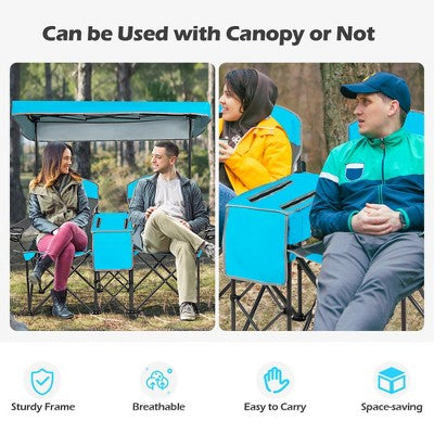  Costway Portable Folding Camping Canopy Chairs W/ Cup Holder Cooler Outdoor Blue