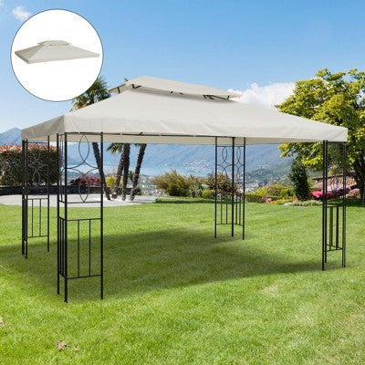  Outsunny 13' X 10' Gazebo Replacement Canopy, 2-Tier Top UV Cover Pavilion Garden Patio Outdoor, Cream White (Top Only)