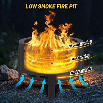  26" Patio Fire Pit Outside Outdoor Wood Burning Modern Bonfire Firepit Outdoor Smokeless Fire Pits For Backyard/ Patio/Camping Deck/ Picnic/ Porch