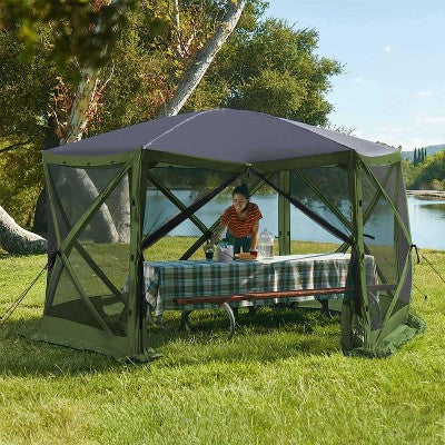  Lightspeed Outdoors Pop-Up 6-Sided Screen Shelter, Camping Gazebo, Green