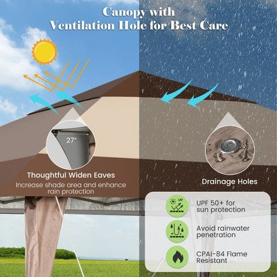  Costway 13'x13' Patio Pop-Up Gazebo Canopy Tent Portable Instant Sun Shelter Coffee