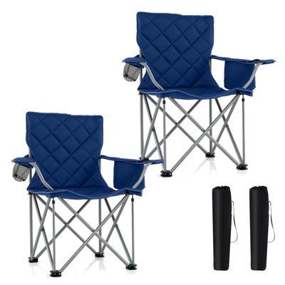  Tangkula 2PCS Oversized Camping Chairs Heavy Duty Outdoor Folding Chair W/Cooler Pouch