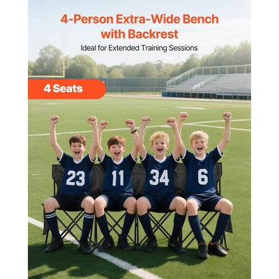  VEVOR Portable Folding Bench, 4 Seat Foldable Soccer Bench With Side Pockets And Carrying Bag, Lightweight Sideline Seating With Back Rest, Black