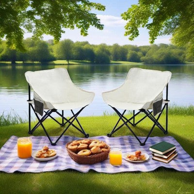  SKRAN Portable Folding Camping Chairs Adjustable Reclining Chair With Built-in Cup Holders And Side Pockets Easy To Transport For Camping