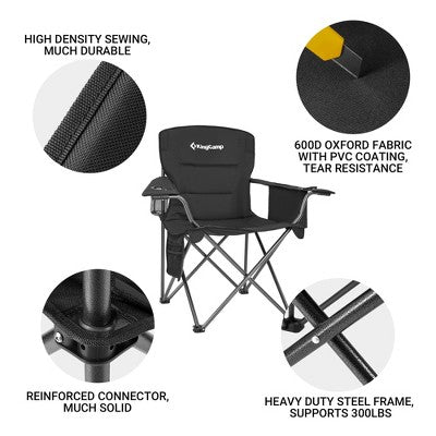  KingCamp Padded Folding Lounge Chairs With Built-In Cupholder, Insulated Cooler Sleeve, And Side Storage Pocket For Indoor & Outdoors