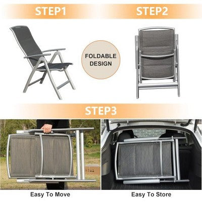  YUHAO 2PCS Adjustable High Back Soft Cotton-Padded Seat，Outdoor Portable Reclining Patio Chairs For Garden Camping Poolside Beach Deck，Dark Gray