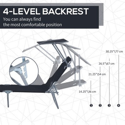  PAGED Folding Chaise Lounge Pool Chairs Adjustable Camping Chair With Canopy Shade Steel Frame And Side Pocket For Porch, Camping, Patio