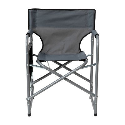  Emma And Oliver Canvas Folding Director's Chair With Accent Trim, Steel Tube Frame-Integrated Folding Side Table With Cupholders