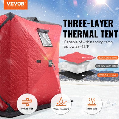 VEVOR Portable Ice Shelter, 3-4 Person Insulated Pop-Up Ice Fishing Tent, 35 Square Feet Fishable Area, Thermal Ice Shanty For Winter Fishing