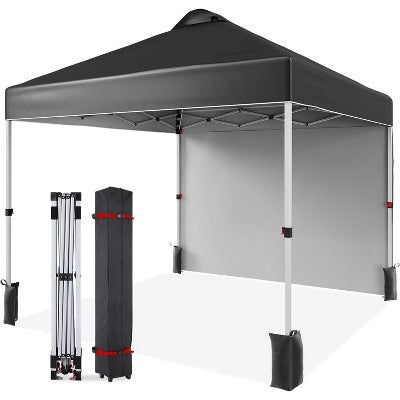  Acekool 10x10 Pop Up Canopy With Side Wall, Portable Sun Shelter With Wheeled Bag, Stakes, Ropes & Weight Bags For Outdoor Events, White