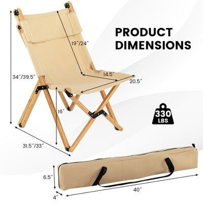  Costway Patio Folding Camping Chair Portable Fishing Bamboo Adjust Backrest W/Carry Bag