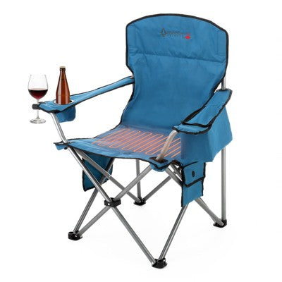  Arrowhead Outdoor Portable Heated Folding Camping Chair W/ 6-Can Cooler, 3 Heat Settings, Supports Up To 330lbs (Ocean Blue)