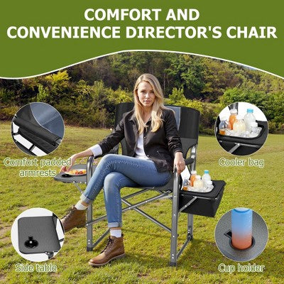  SUGIFT Extra Wide Folding Camping Chair Heavy Duty Director Chair With Side Table And Cooler Bag Portable For Fishing Patio Tailgating