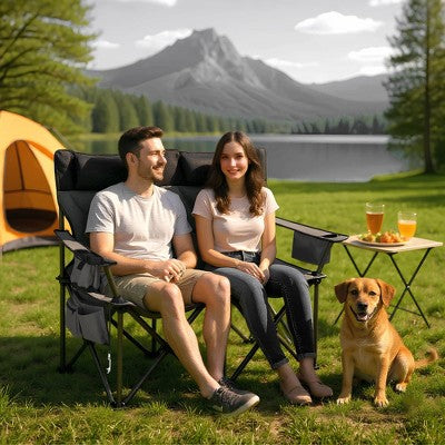  Oversized Double Camping Chairs, Heavy Duty Padded Loveseat Chair - 900Lbs Support For Adult
